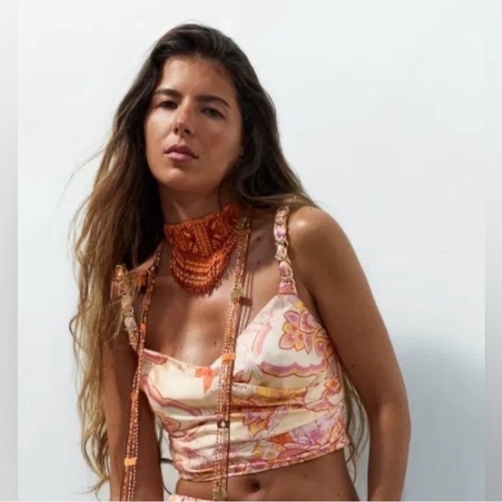 Zara Pink and Orange Floral Crop Top